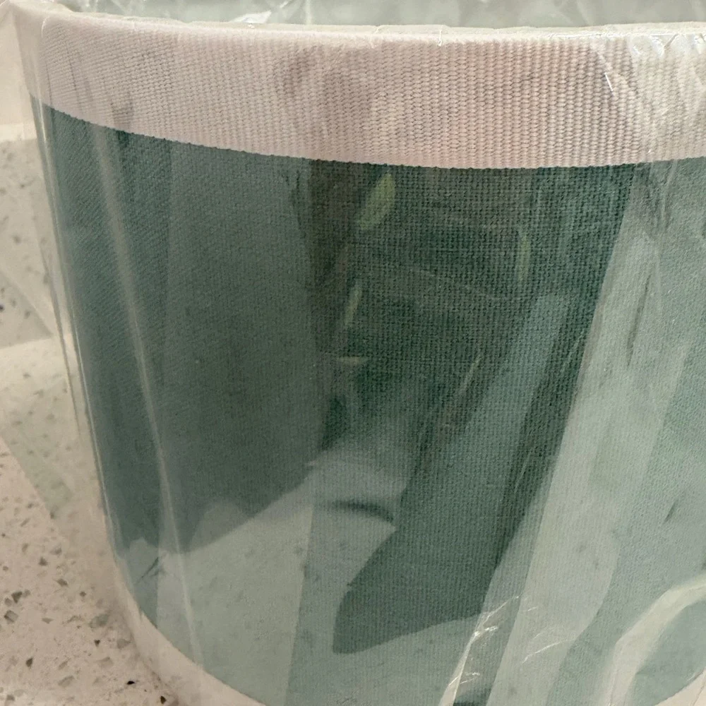 Pottery Barn Teal Fabric Lantern with White Trim